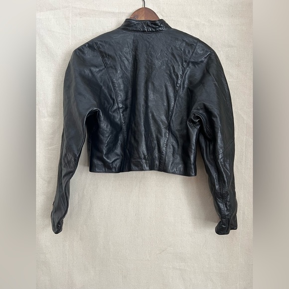 Vintage Mondi 80s Black Leather Jacket & Shorts Set – Gold Buttons, Size 38/36 - Picture 3 of 16